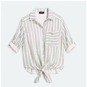 Vixbe Black and White 3/4 Sleeve Button Down Shirt with Front Tie Size Medium